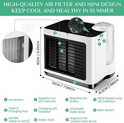Tischplattenverdampfungsluftkühler Schlafzimmer-Anionen-Mini Air Cooler Humidifiers 2000mAh